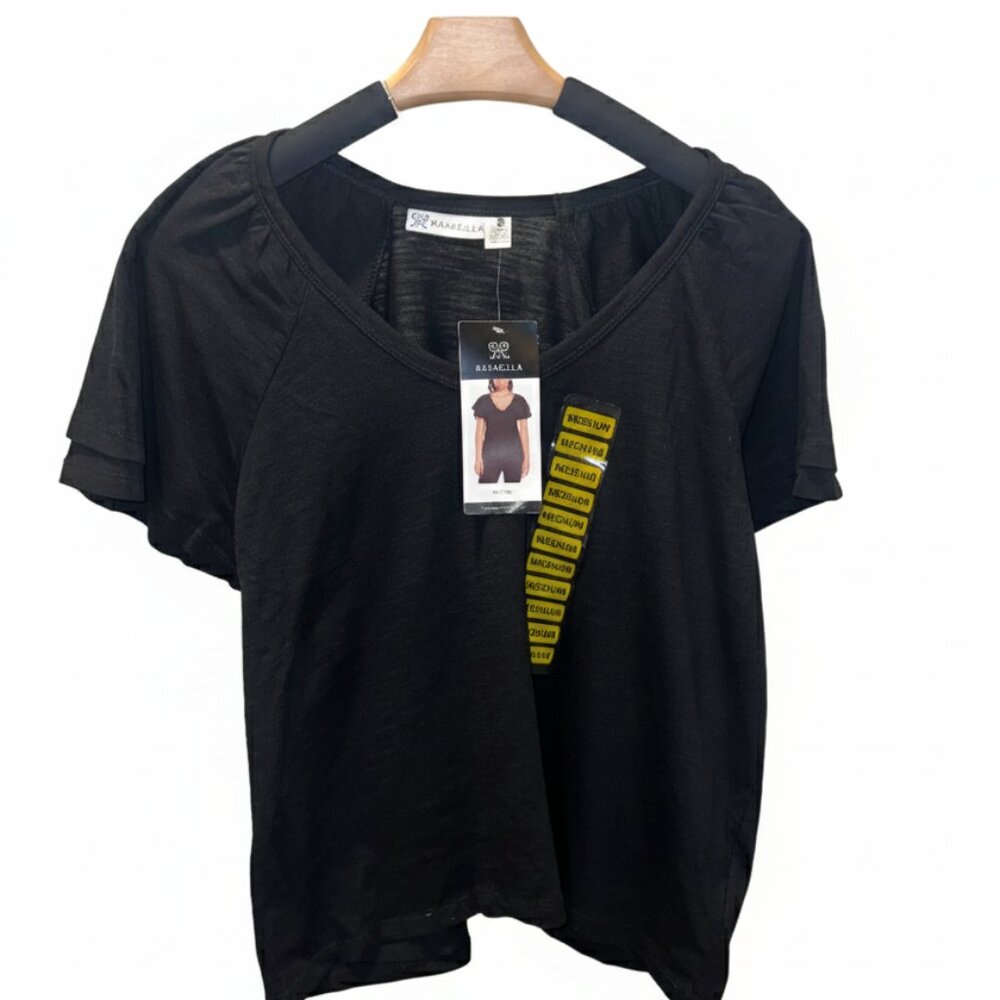 NWT Rafaella Black Flutter Sleeve Whimsygoth Shirt